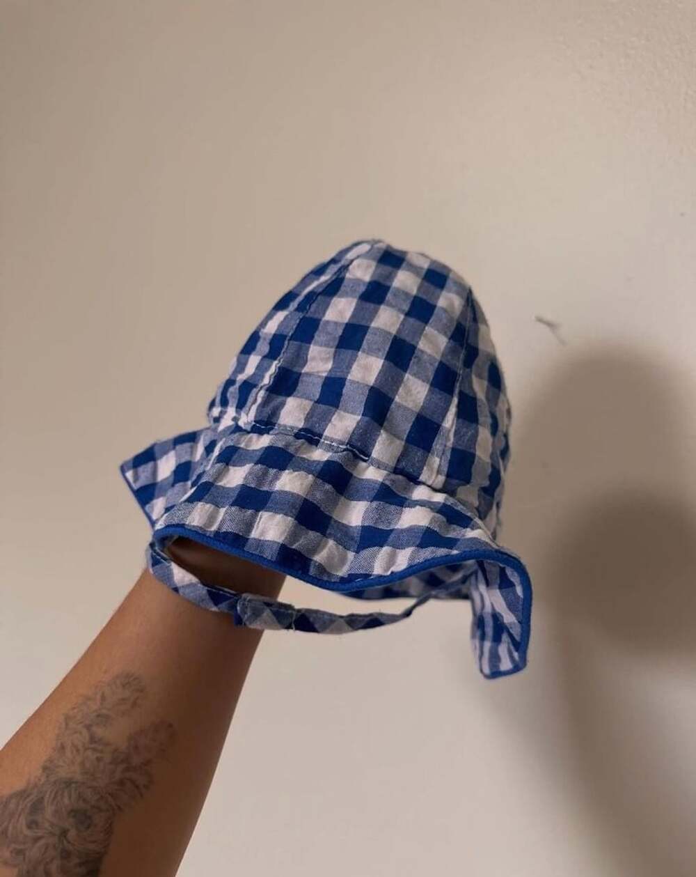 Blue and White Gingham Check Baby Sun Hat 6-12M